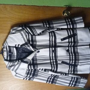 IZ Byer Black and White Plaid Peacoat